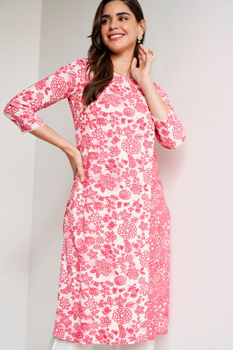 Pink Floral Straight Kurta, Pink, image 2
